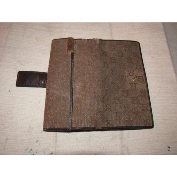 Gucci Brown Large G Logo Print Canvas And Brown Leather Vintage Wallet - Picture 11 of 12